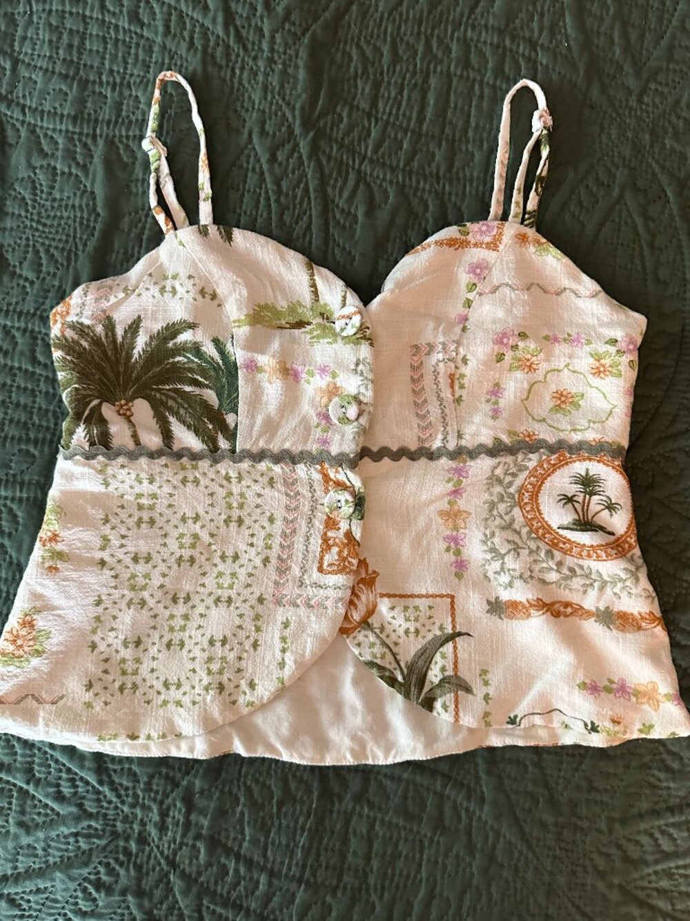 Paper Heart Tropical Print Corset-Style Tank Top | Size Small